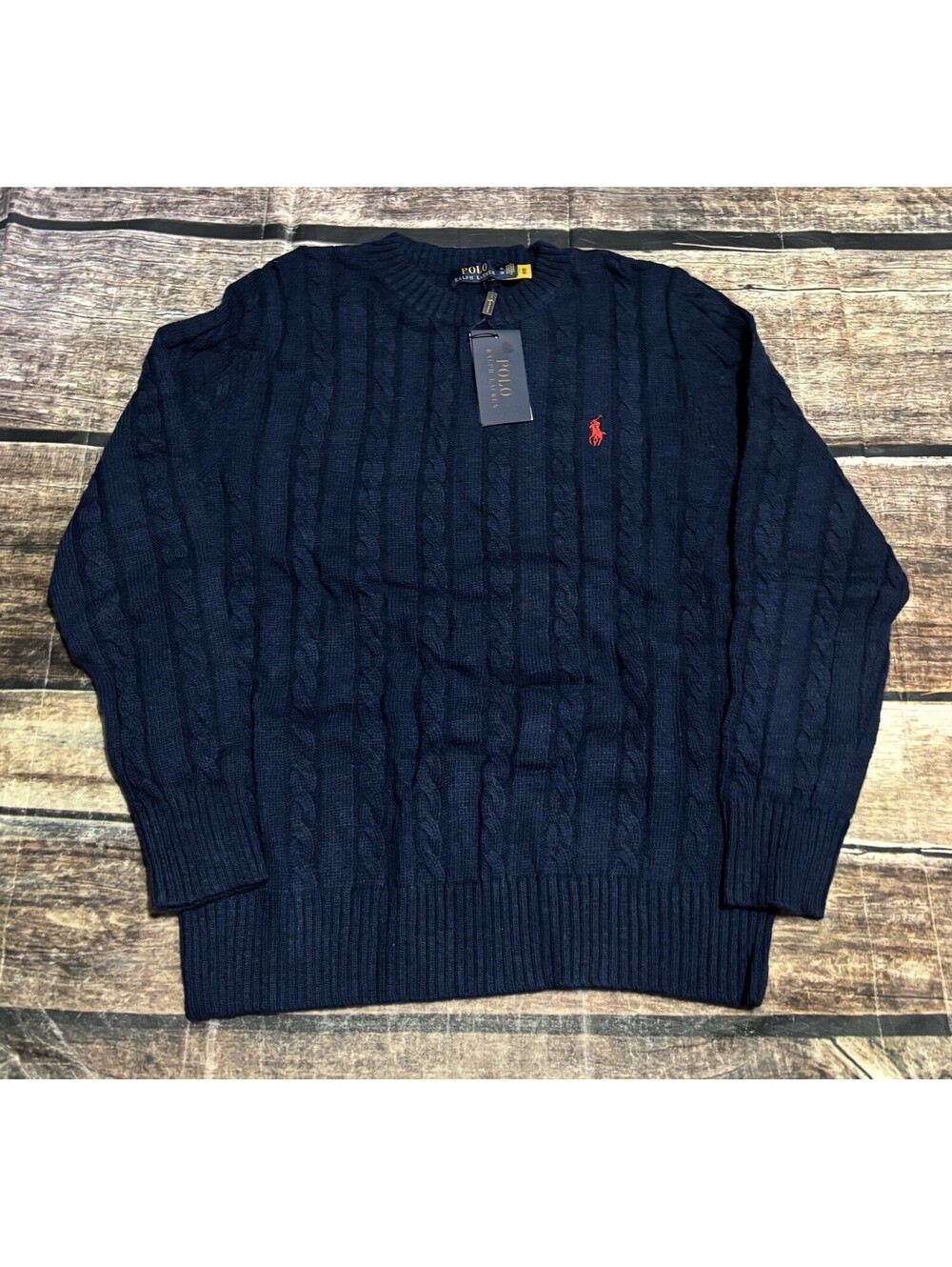 Polo Ralph Lauren Sweater Womens XL Wool Blend Cable Knit Crew Neck Blue